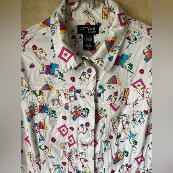 Vintage 90s Y2K White Patterned “City Girls” Jacket Button Front All Over Print - Picture 3 of 7